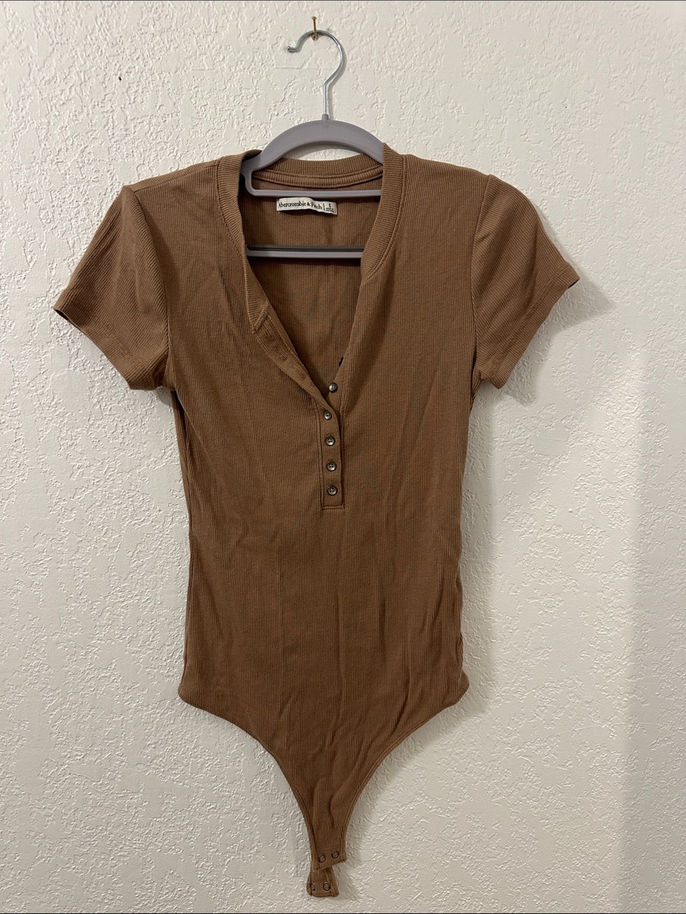 Abercrombie & Fitch Brown Ribbed Snap-Front Bodysuit